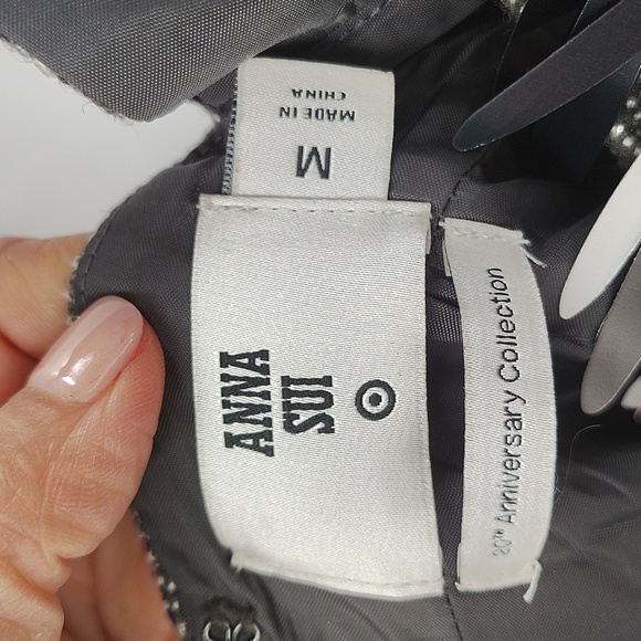 Anna Sui Gray Tweed Cocktail Dress Size Medium Open Back Neck Detail - Picture 9 of 11